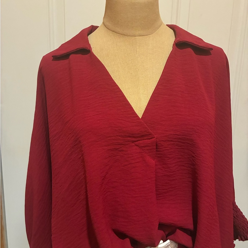 Umgee Deep Red V-Neck Tunic Top